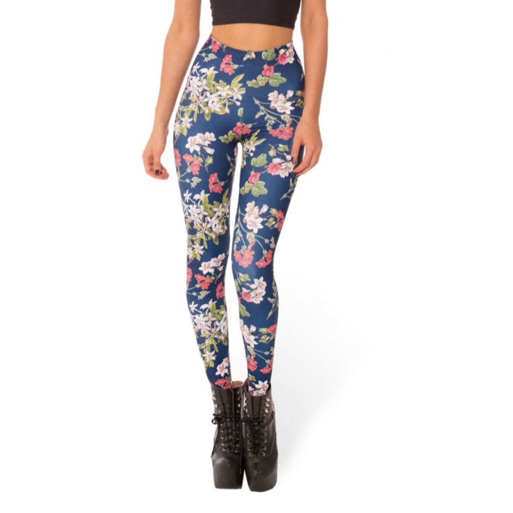 BlackMilk Clothing Gorgeous Garden Navy Leggings